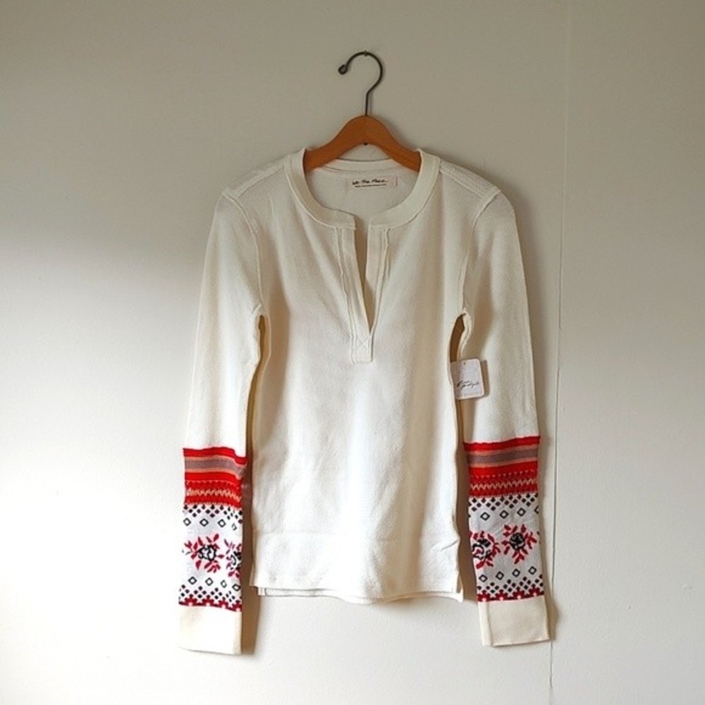 NWT! Free People Mikah Cream Layering Print Detailing Top / Shirt Size Small $78 - Picture 3 of 9